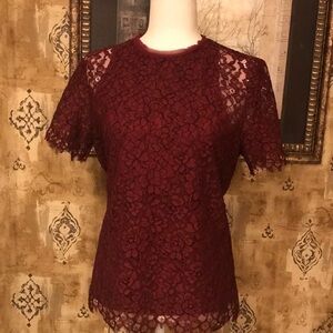 Juicy Couture Burgundy Lace Short Sleeve Blouse